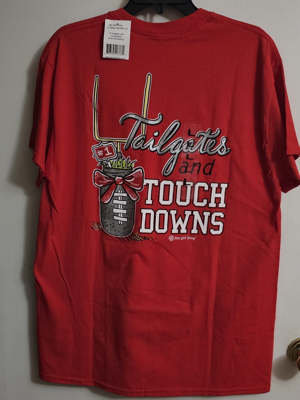 A Girl Thing Red Graphic Tee with Football Accent